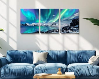 Aurora Alaska Wall Art Set of 3 Canvases 16"x12"