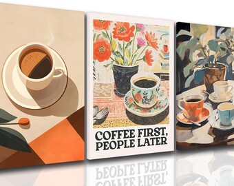 Coffee Wall Art Decor 3 Canvases 16"x12"
