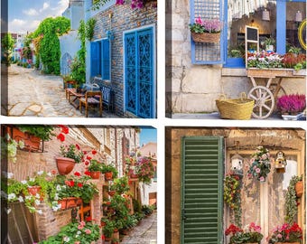 Europe Wall Art Decor Set of 4 Canvases 12"x12"