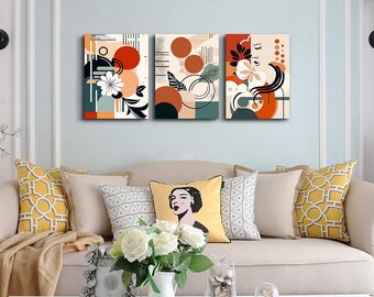 Boho Wall Art Decor Set of 3 Canvases 16"x12"