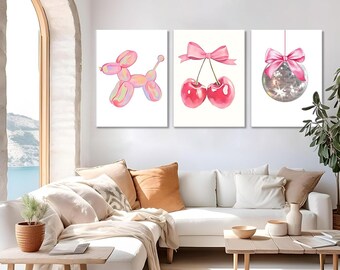 Pink Wall Art Canvas Prints Set of 3 Girl Wall Decor 16"x12" canvases