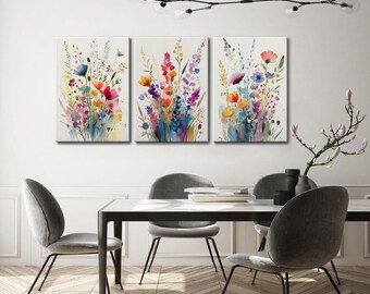 Flower Painting Set of 3 Canvases 12"x16" Wall Decor