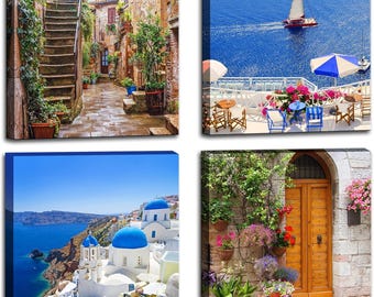 Europe Water Wall Art Decor Set of 4 Canvases 12"x12"