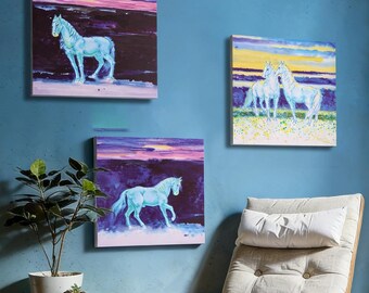 Majestic Horses Wall Art Set of 3 16"x16"