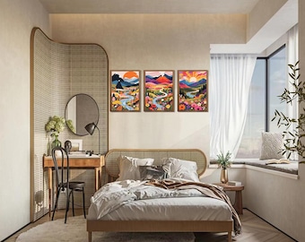 Colorful Landscape Wall Art Decor Set of 3 16"x12" Canvas Prints + 9 picture prints
