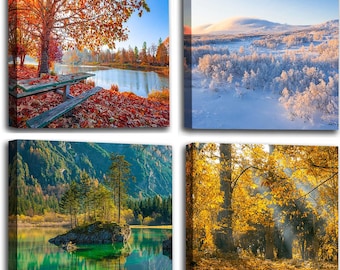 Four Seasons Square Canvases Wall Art Set of 4 Canvases 12"x12"