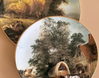 Juego de 2 platos vintage de porcelana fina Royal Grafton / Escena campestre inglesa de William Shayer / Platos de pared coleccionables (Reino Unido)