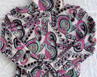 Vintage Neiman Marcus cashmere turtleneck sweater Pucci-style print pink mint black