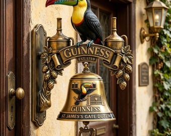Guinness Toucan Doorbell Wall Bell | Vintage Pub Style Hanging Door Chime | Tropical Bird Decor | Rustic Entryway Accent