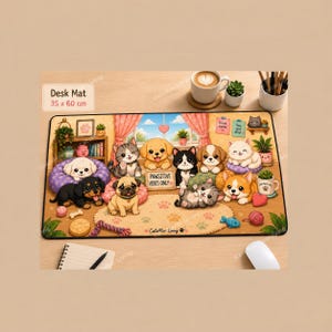 Kawaii Cat Dog Desk Mat 60x35cm, Original Mouse Pad, cats lover gift, office gift