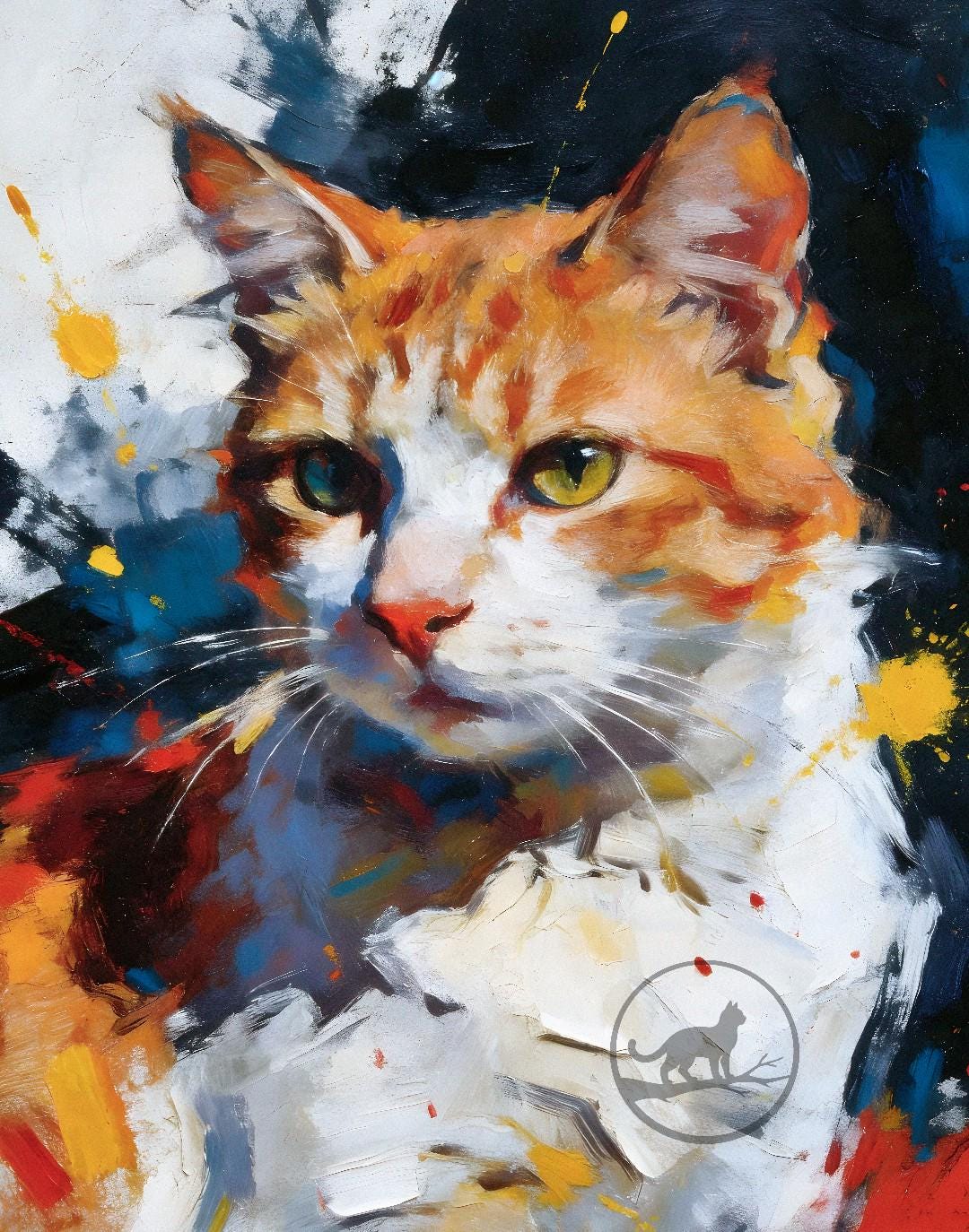 Colorful Abstract Cat Painting Print, Modern Pet Wall Art ...