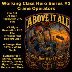 Working Class Hero #1 Crane Operator PNG | Skeleton Crane Operator Art | Construction Worker Digital Download | DTF Transfer Design
