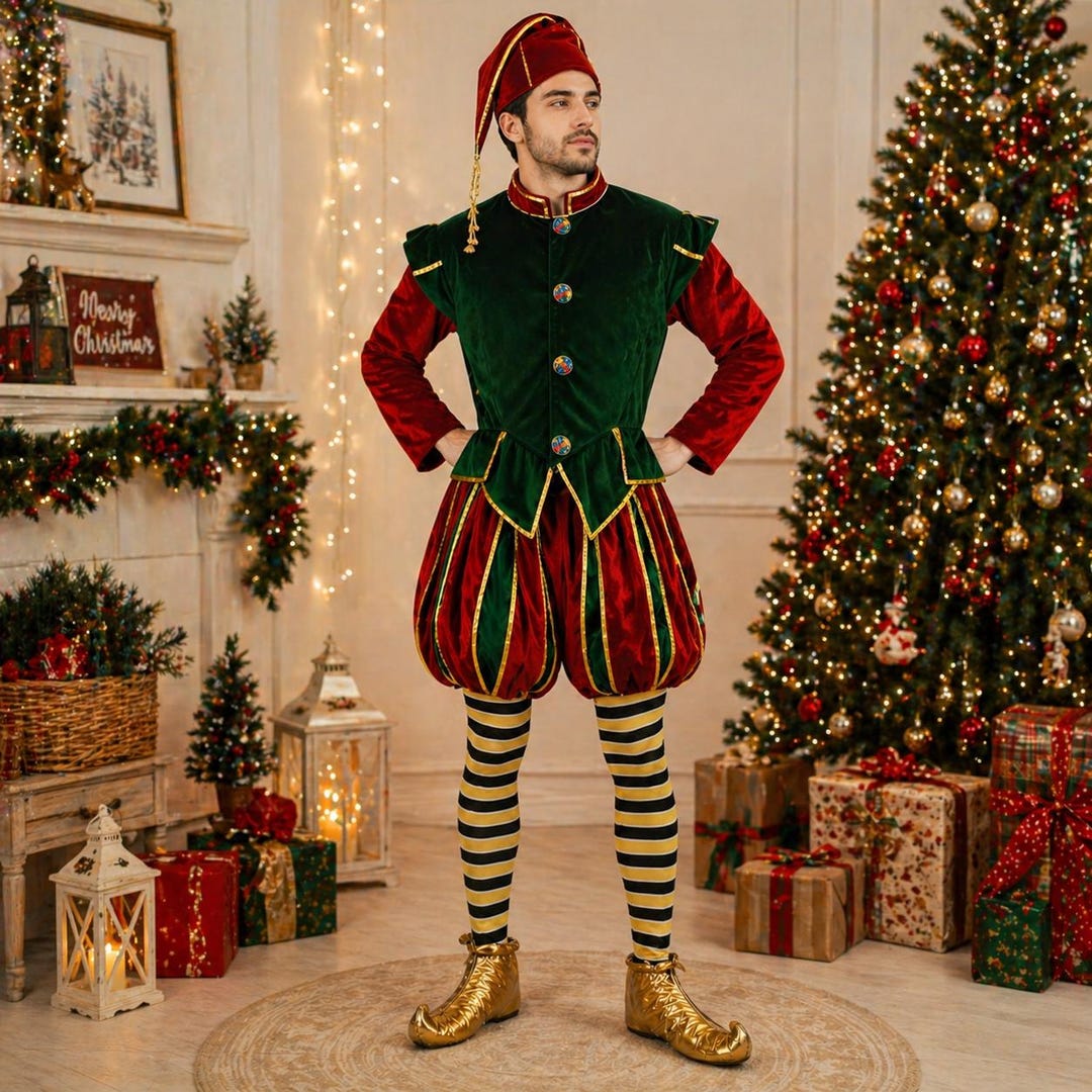Adult Elf Costume: Green Velvet Holiday Helper Suit, Cosplay Outfit - Etsy
