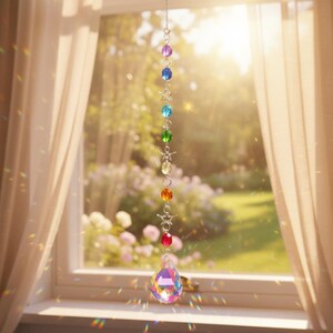 Prisma atrapasol arcoíris | Decoración de ventana con cristales de chakras | Difusor de luz Feng Shui | Regalo de energía curativa