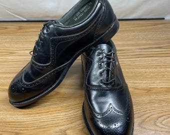 VTG FootJoy Classics Men Black Wingtip Brogue Leather Golf Cleats USA 12 retro