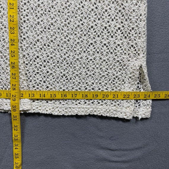 VTG Wave Zone Women Cardigan Crochet Knit Gold Trim Cream 1X Boho Beach Coverup View 6
