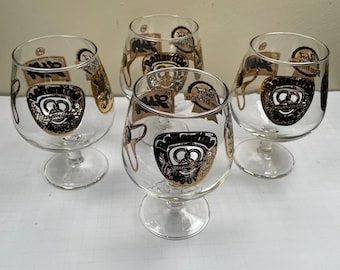VTG Pabst Blue Ribbon PBR Bierglas Set 4 Gold MCM Brauerei Promo Barware