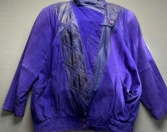Pelle damesjas paars echt leer suède patchwork maat M vintage 80s 90s