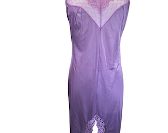 Powers-model dames volledig slip paars zijdeachtig nylon kanten rand klein vintage 60s 70s