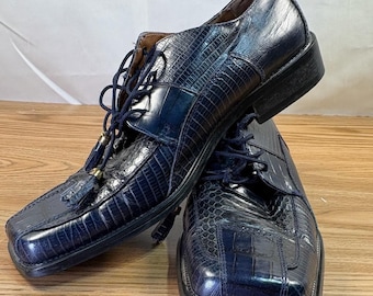 Stacy Adams klassieke klassieke herenschoenen met vierkante neus en echte slangenprint heren 10 marineblauwe kwastjes