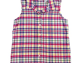 VTG Jaclyn Smith sport geruit mouwloos shirt met knopen katoenen top, maat 12,1 k