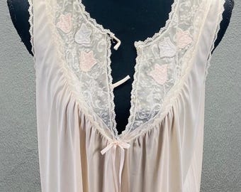 Lorraine dames nachtjapon kant doorschijnend vlinderfee appliqué vintage VS S retro
