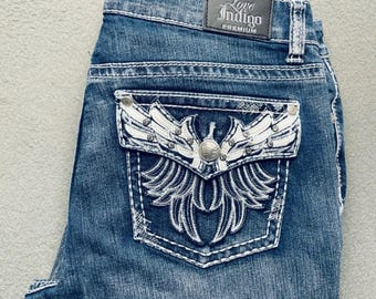 Love Indigo dames bootcut jeans katoenmix 12 Y2K western verfraaid blauw