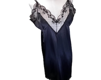 Body-chique dames slip zwarte zijdeachtige nylon kanten rand maat 34 vintage lingerie uit de jaren 90