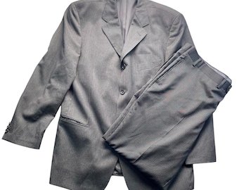 VTG Hugo Boss Suit Men 44R Charcoal Grey Pinstripe Super 100 Wool Sokrates Sigma