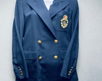 Lauren Ralph Lauren Women Blazer Navy Worsted Wool 2P Preppy Crest Gold Button