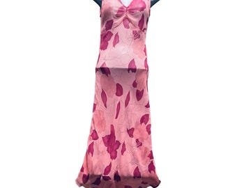 Guess Collection Women Maxi Dress 100% Silk Pink Floral XS Y2K Romantic Chiffon