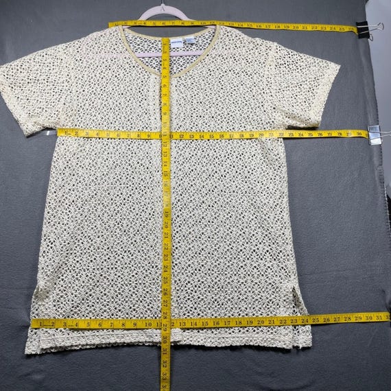 VTG Wave Zone Women Cardigan Crochet Knit Gold Trim Cream 1X Boho Beach Coverup View 4