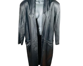 Split End Ltd dames leren trenchcoat zwart vintage jaren 90 lange stofdoek maat M
