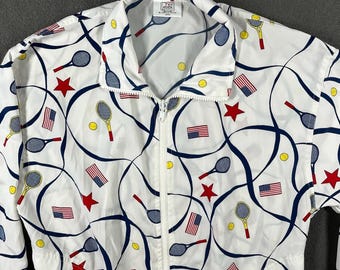 VTG TV Sports Marilyn Kosten Tennis Print Jacket Women's L Made in USA 80s