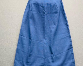 Vintage dames midirok blauw linnen look maat 9/10 hoog getailleerd academisch retro