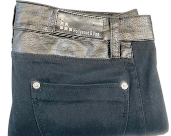 Hollywood & Vine zwarte skinny damesbroek met kunstleer rand, maat 11: Rocker Y2K