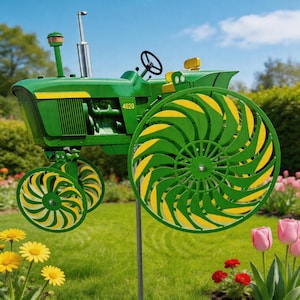 Molinillo de viento con forma de tractor John Deerii, decoración de granja verde, arte campestre vintage para jardín, adorno de jardín, regalo, decoración para exteriores