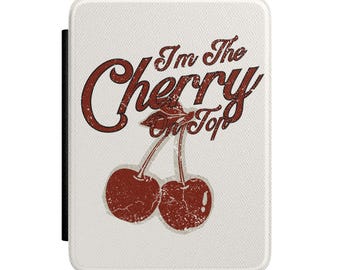 Capa para Kindle em couro PU, cor creme cereja, estilo vintage, com humor retrô de verão | (Kindle Paperwhite 7")