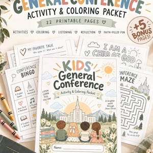 Paquete de actividades para niños de la Conferencia General / 22 páginas para colorear y tomar notas (PDF de la Primaria SUD)