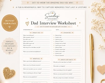 Dad Interview Worksheet Printable | Meaningful Father's Day Keepsake Activity | 8.5x11 Pdf