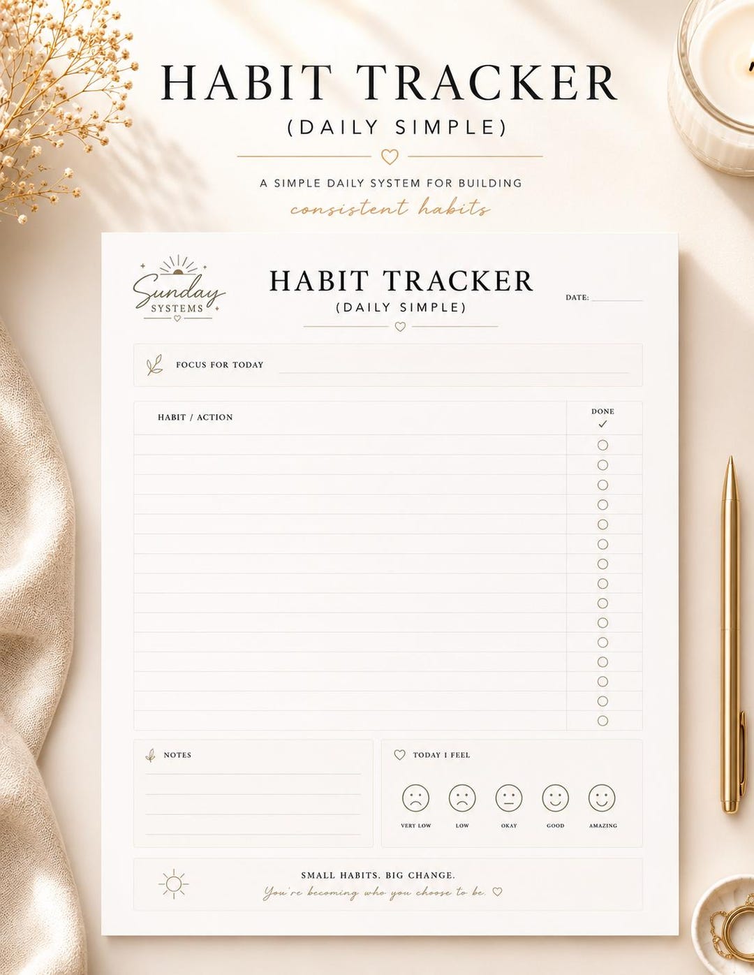 Habit Tracker Printable, Daily Simple Planner Page, Minimalist Routine ...