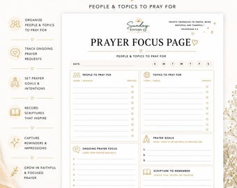 Página de enfoque de oración imprimible Diario devocional cristiano Hoja de trabajo de fe Tamaño carta estadounidense 8.5x11