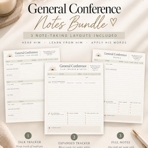 General Conference Notes Tracker | 3 Versions for Speaker Notes & Scripture Impressions (LDS PDF)
