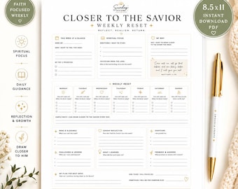 Hoja de trabajo imprimible en PDF de 8.5x11 para la reflexión cristiana semanal "Closer Savior"