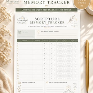 Scripture Memory Tracker | Printable Christian Bible Verse Memorization Worksheet US Letter (8.5x11 PDF)