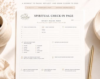 Spirituelle Check-In Seite zum Ausdrucken, Christian Reflection Arbeitsblatt, Glaube Journal Planer, 8.5x11 PDF Download