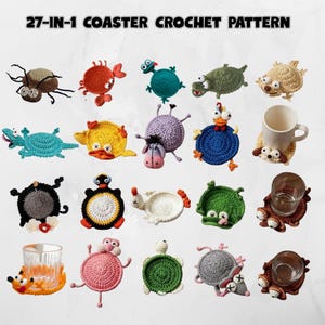 27-in-1 Animal Crochet Coaster Patterns, Mug Hugger Bundle, animals cup holder (PDF + VIDEO TUTORIAL)