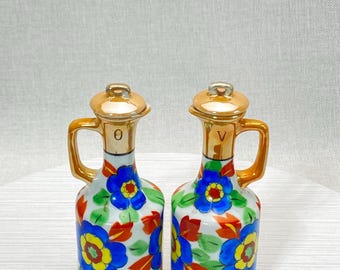 Vintage T&T Takito Lustreware Oil And Vinegar Set Hand-Painted Circa 1930s