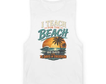 I Teach for the Beach Tank | Teacher Summer Tank Top, Beach Sunset Palm Design