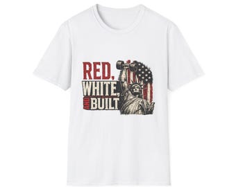 Camiseta patriótica con la Estatua de la Libertad construida en rojo y blanco / Bandera estadounidense para levantamiento de pesas